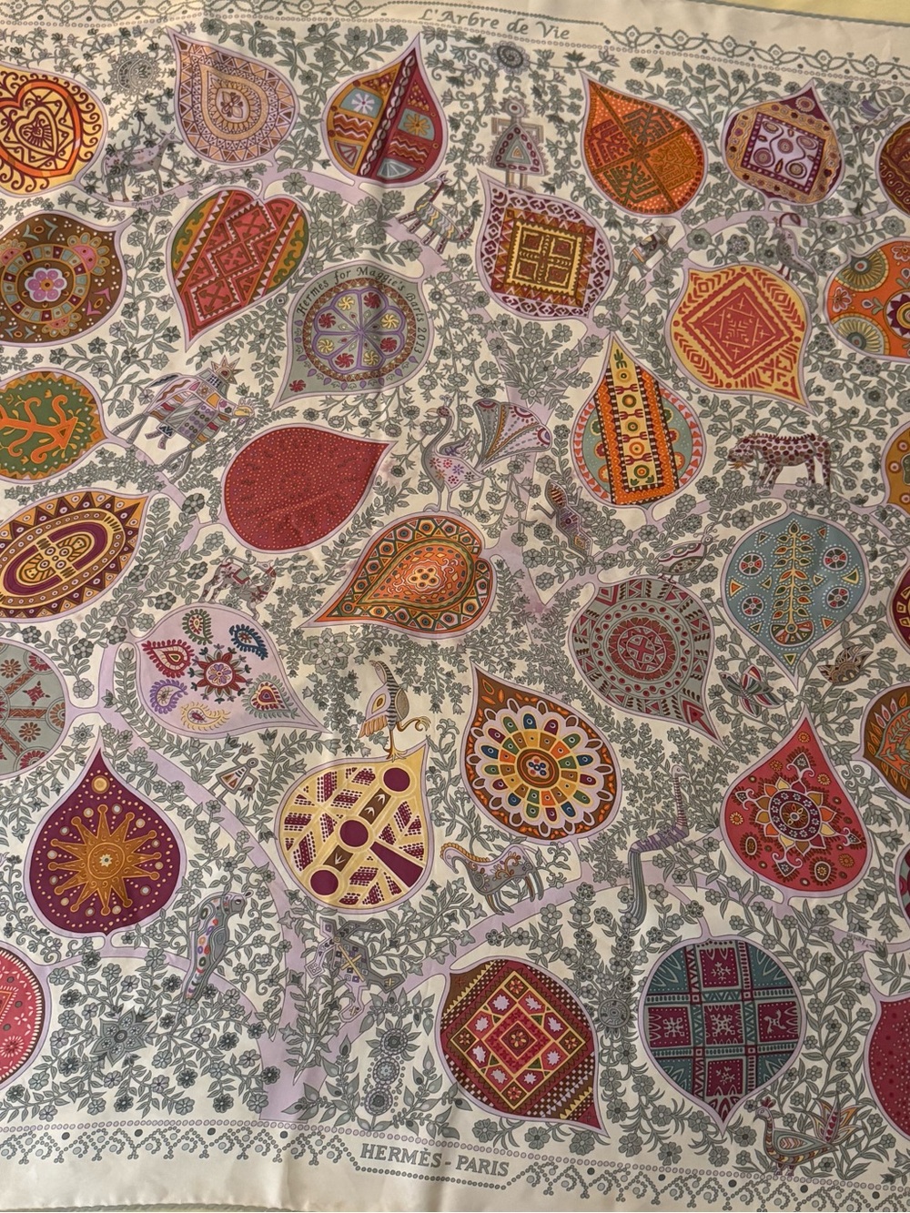 Hermes Scarf. L’Arbre de vie’ ( Tree of Life). 100% Silk. Made in France.